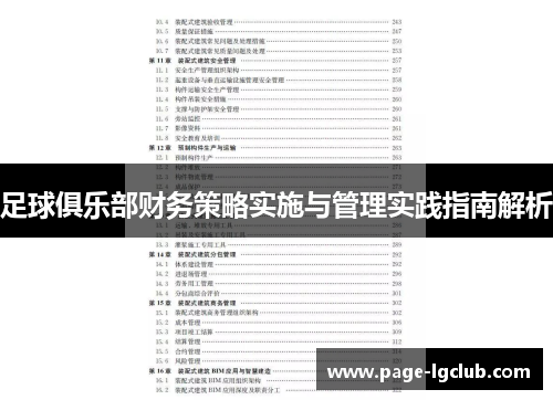 足球俱乐部财务策略实施与管理实践指南解析